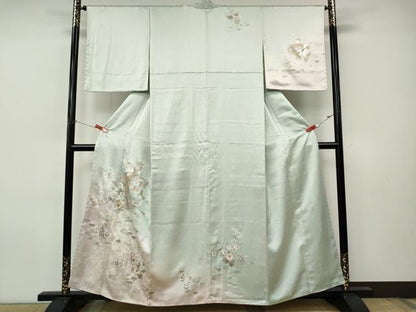 平和屋着物●訪問着　駒刺繍　几帳流水花文　暈し染め　金銀彩　正絹　逸品　CABJ6584ut