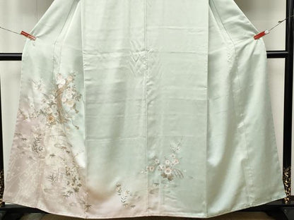 平和屋着物●訪問着　駒刺繍　几帳流水花文　暈し染め　金銀彩　正絹　逸品　CABJ6584ut