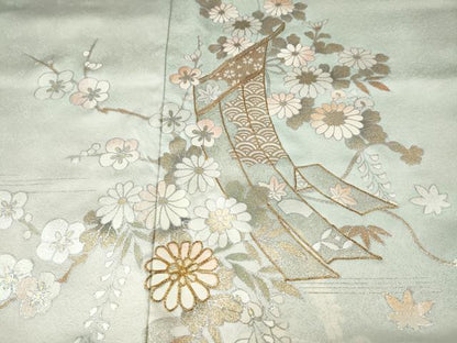 平和屋着物●訪問着　駒刺繍　几帳流水花文　暈し染め　金銀彩　正絹　逸品　CABJ6584ut