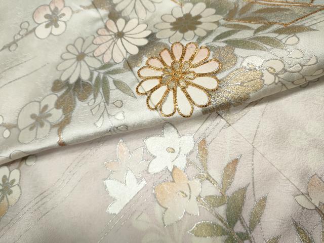 平和屋着物●訪問着　駒刺繍　几帳流水花文　暈し染め　金銀彩　正絹　逸品　CABJ6584ut