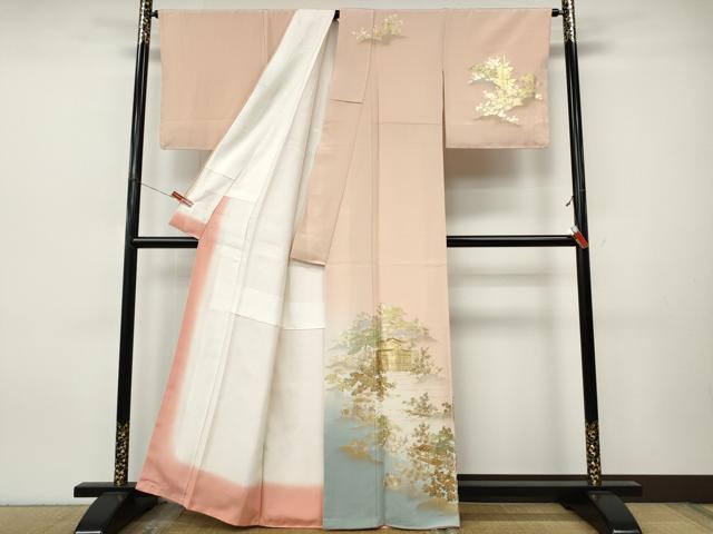 平和屋着物●訪問着　風景草花文　暈し染め　金銀彩　正絹　逸品　未使用　CABJ6586ut