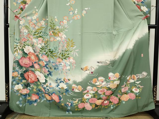 平和屋着物●豪華振袖・長襦袢セット　友禅　作家物　鴛鴦花文　正絹　逸品　CABJ6589ut