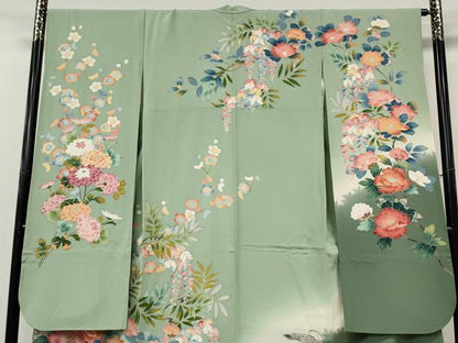 平和屋着物●豪華振袖・長襦袢セット　友禅　作家物　鴛鴦花文　正絹　逸品　CABJ6589ut