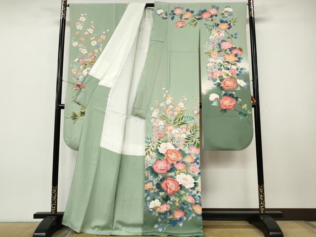 平和屋着物●豪華振袖・長襦袢セット　友禅　作家物　鴛鴦花文　正絹　逸品　CABJ6589ut