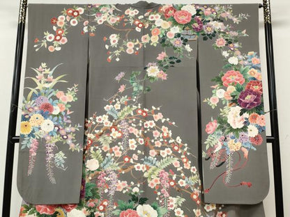 平和屋着物●十日町　加賀草木友禅の第一人者　田村哲彦　豪華振袖・長襦袢セット　花車文　正絹　逸品　CABJ6590ut
