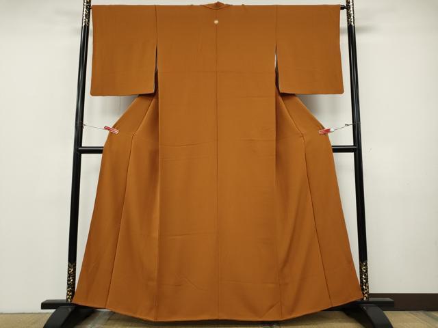 平和屋着物●上質な色無地　黄茶色　正絹　逸品　CABJ6591ut