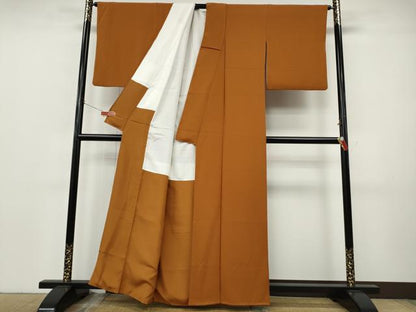 平和屋着物●上質な色無地　黄茶色　正絹　逸品　CABJ6591ut