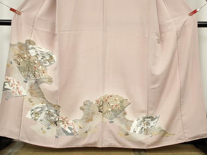平和屋着物●訪問着　道長扇面立波花文　金銀彩　正絹　逸品　CABJ6593ut