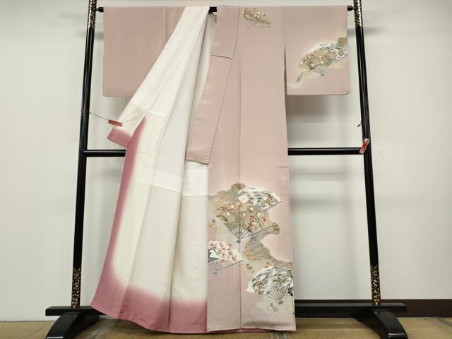 平和屋着物●訪問着　道長扇面立波花文　金銀彩　正絹　逸品　CABJ6593ut
