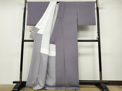 平和屋着物●上質な色無地　浅紫色　鬼しぼ縮緬　ロング丈　正絹　逸品　CABJ6594ut