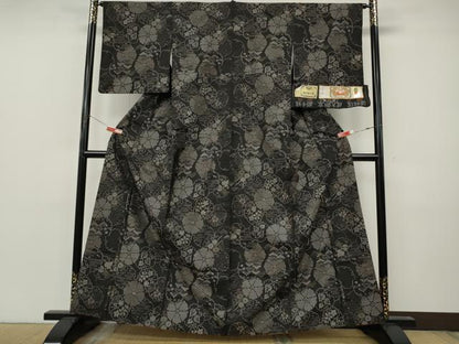 平和屋着物●本場大島紬　純手織　雪輪草花文　大野織物株式会社謹製　証紙付き　正絹　逸品　CABJ6604ut