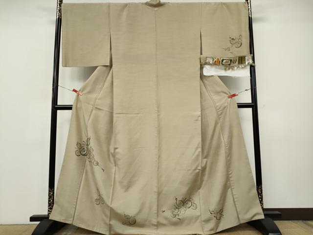 平和屋着物●訪問着　結城紬　手描き　瓢箪　金彩　証紙付き　正絹　逸品　CABJ6605ut