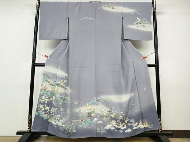 平和屋着物●訪問着　作家物　風景船草花文　暈し染め　正絹　逸品　CABJ6613ut