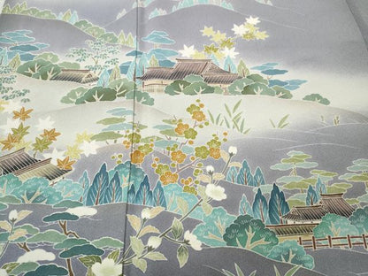 平和屋着物●訪問着　作家物　風景船草花文　暈し染め　正絹　逸品　CABJ6613ut