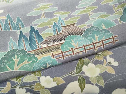 平和屋着物●訪問着　作家物　風景船草花文　暈し染め　正絹　逸品　CABJ6613ut