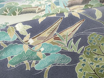 平和屋着物●訪問着　作家物　風景船草花文　暈し染め　正絹　逸品　CABJ6613ut