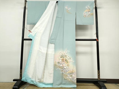 平和屋着物●訪問着　地紙御所車花文　暈し染め　金彩　正絹　逸品　CABJ6616ut