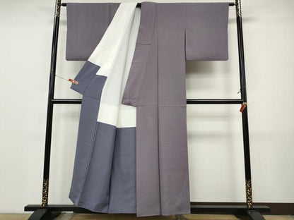 平和屋着物●江戸小紋　万筋　古代紫色×薄鼠色　正絹　逸品　CABJ6617ut