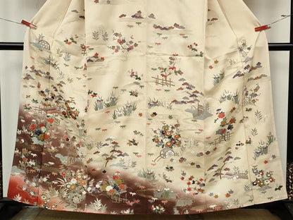 平和屋着物●訪問着　刺繍　風景花車文　暈し染め　金彩　正絹　逸品　CABJ6618ut