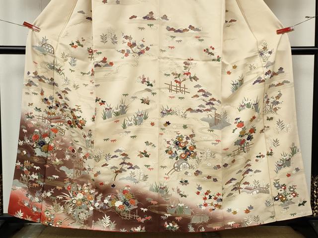 平和屋着物●訪問着　刺繍　風景花車文　暈し染め　金彩　正絹　逸品　CABJ6618ut