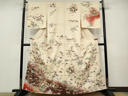 平和屋着物●訪問着　刺繍　風景花車文　暈し染め　金彩　正絹　逸品　CABJ6618ut