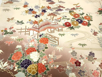 平和屋着物●訪問着　刺繍　風景花車文　暈し染め　金彩　正絹　逸品　CABJ6618ut