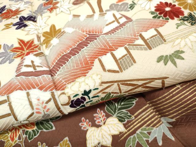 平和屋着物●訪問着　刺繍　風景花車文　暈し染め　金彩　正絹　逸品　CABJ6618ut