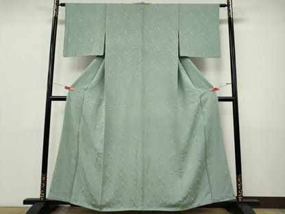 平和屋着物●上質な色無地　大小丸地紋　青磁鼠色　正絹　逸品　CABJ6620ut