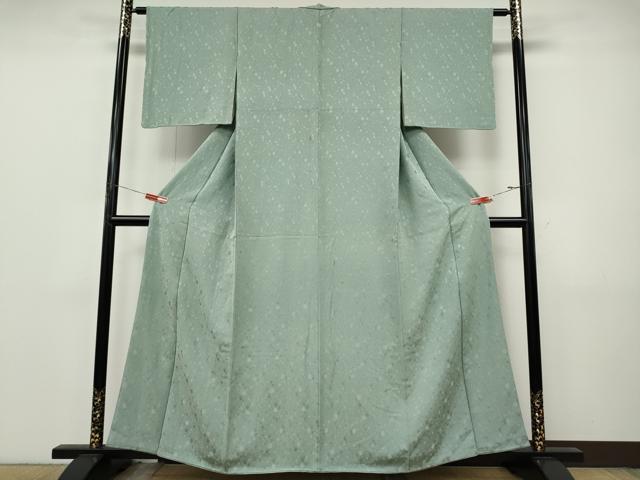 平和屋着物●上質な色無地　大小丸地紋　青磁鼠色　正絹　逸品　CABJ6620ut