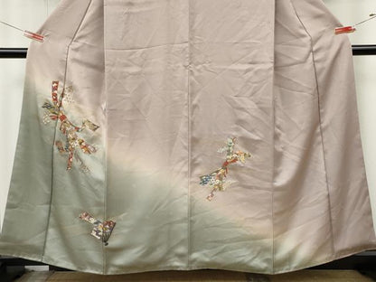 平和屋着物●訪問着　刺繍　束ね熨斗扇面花文　暈し染め　金彩　正絹　逸品　CABJ6621ut