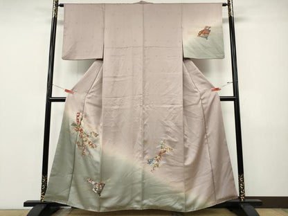 平和屋着物●訪問着　刺繍　束ね熨斗扇面花文　暈し染め　金彩　正絹　逸品　CABJ6621ut