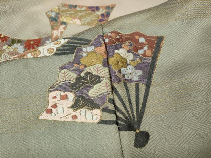 平和屋着物●訪問着　刺繍　束ね熨斗扇面花文　暈し染め　金彩　正絹　逸品　CABJ6621ut