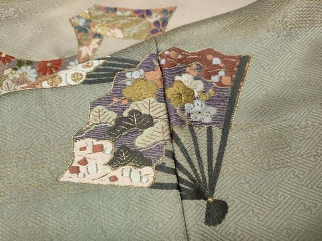 平和屋着物●訪問着　刺繍　束ね熨斗扇面花文　暈し染め　金彩　正絹　逸品　CABJ6621ut