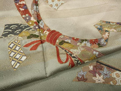 平和屋着物●訪問着　刺繍　束ね熨斗扇面花文　暈し染め　金彩　正絹　逸品　CABJ6621ut