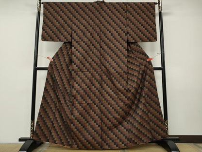 平和屋着物●本場大島紬　9マルキ　格子柄　やまと誂製　正絹　逸品　CABJ6627ut