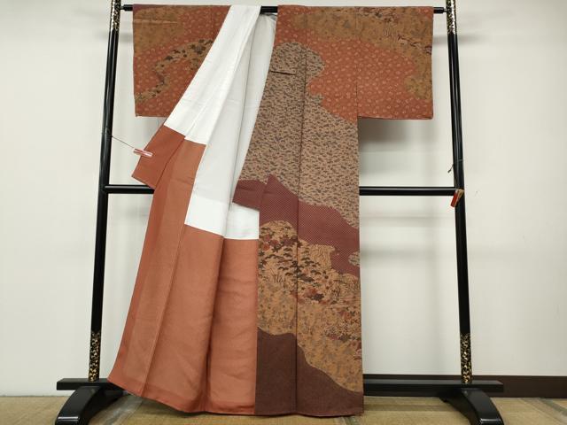 平和屋着物●人間国宝・南部芳松の息子 伝統工芸伝承者彫刻・南部幸雄　型染　訪問着　エ霞風景花文　鬼しぼ縮緬　正絹　逸品　CABJ6630ut
