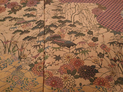 平和屋着物●人間国宝・南部芳松の息子 伝統工芸伝承者彫刻・南部幸雄　型染　訪問着　エ霞風景花文　鬼しぼ縮緬　正絹　逸品　CABJ6630ut