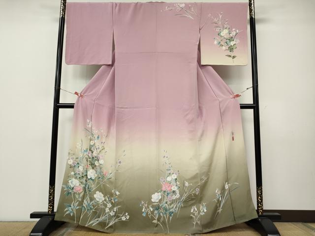 平和屋着物●訪問着　友禅　作家物　枝花文　暈し染め　正絹　逸品　CABJ6631ut