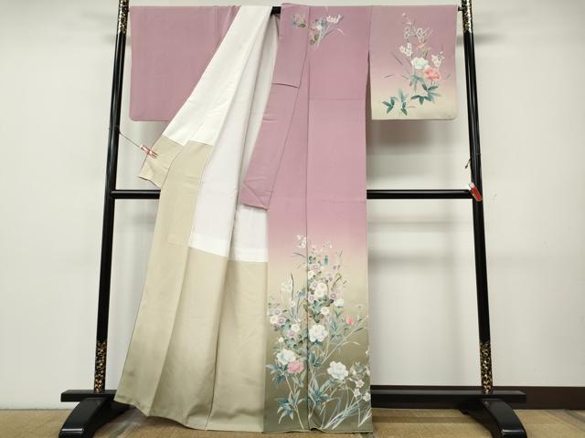 平和屋着物●訪問着　友禅　作家物　枝花文　暈し染め　正絹　逸品　CABJ6631ut