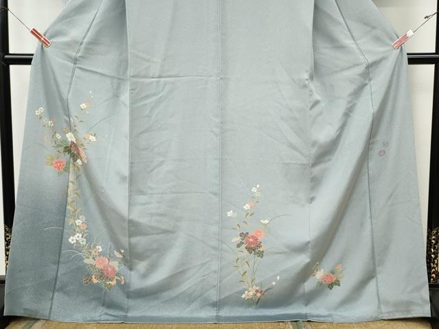 平和屋着物●訪問着　友禅　作家物　草花文　たたき染め　ロング丈　正絹　逸品　CABJ6632ut