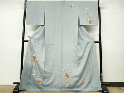 平和屋着物●訪問着　友禅　作家物　草花文　たたき染め　ロング丈　正絹　逸品　CABJ6632ut