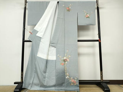 平和屋着物●訪問着　友禅　作家物　草花文　たたき染め　ロング丈　正絹　逸品　CABJ6632ut