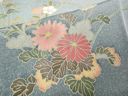 平和屋着物●訪問着　友禅　作家物　草花文　たたき染め　ロング丈　正絹　逸品　CABJ6632ut