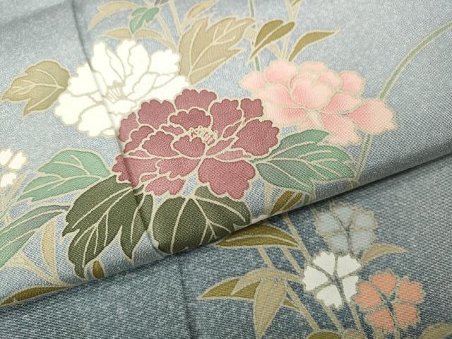 平和屋着物●訪問着　友禅　作家物　草花文　たたき染め　ロング丈　正絹　逸品　CABJ6632ut