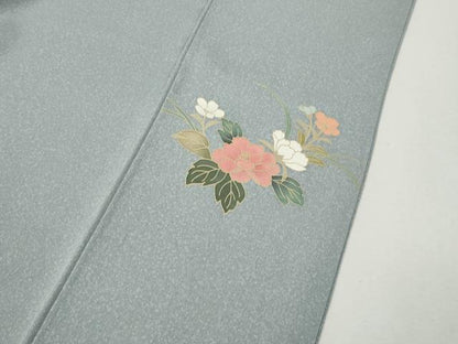 平和屋着物●訪問着　友禅　作家物　草花文　たたき染め　ロング丈　正絹　逸品　CABJ6632ut