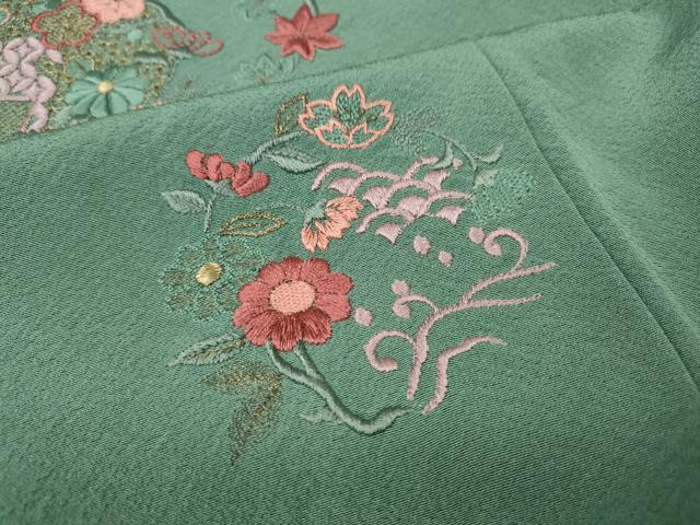 平和屋着物●中国三大刺繍　スワトウ刺繍　総刺繍　訪問着　草花丸文　金糸　正絹　逸品　CABJ6634ut