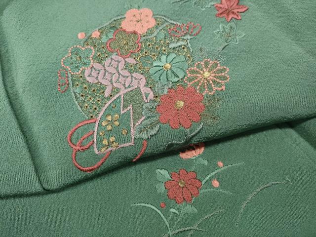 平和屋着物●中国三大刺繍　スワトウ刺繍　総刺繍　訪問着　草花丸文　金糸　正絹　逸品　CABJ6634ut