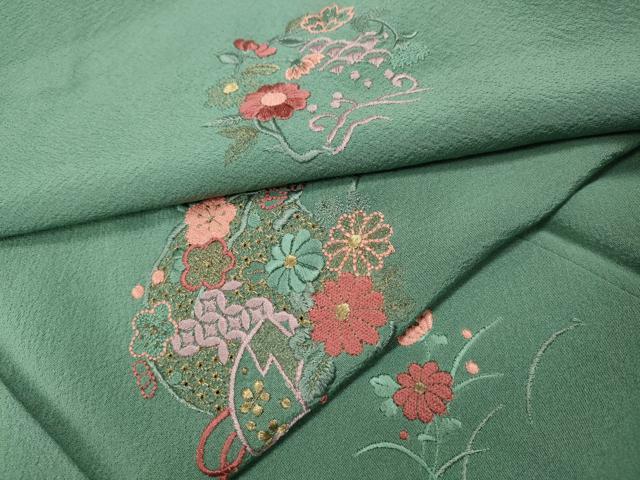 平和屋着物●中国三大刺繍　スワトウ刺繍　総刺繍　訪問着　草花丸文　金糸　正絹　逸品　CABJ6634ut