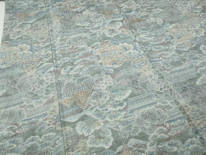 平和屋着物●小千谷紬　鉾　風景草花文　正絹　逸品　CABJ6638ut