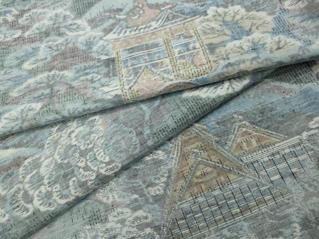 平和屋着物●小千谷紬　鉾　風景草花文　正絹　逸品　CABJ6638ut